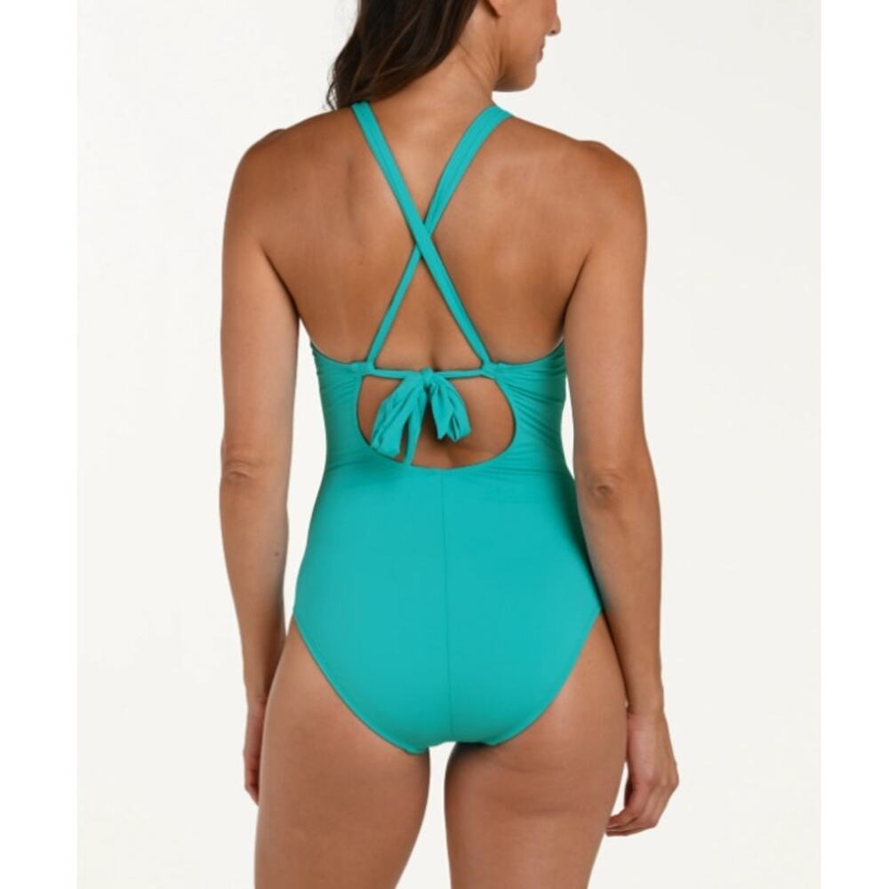 LA BLANCA Island Goddess Keyhole One Piece Swimsuit Ruched Calypso Womens Sz 12 - Picture 2 of 11